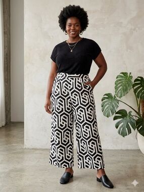 NWT Ashley Stewart Kaktus Geometric Wide Leg Pants Plus Size 1X Cotton Boho